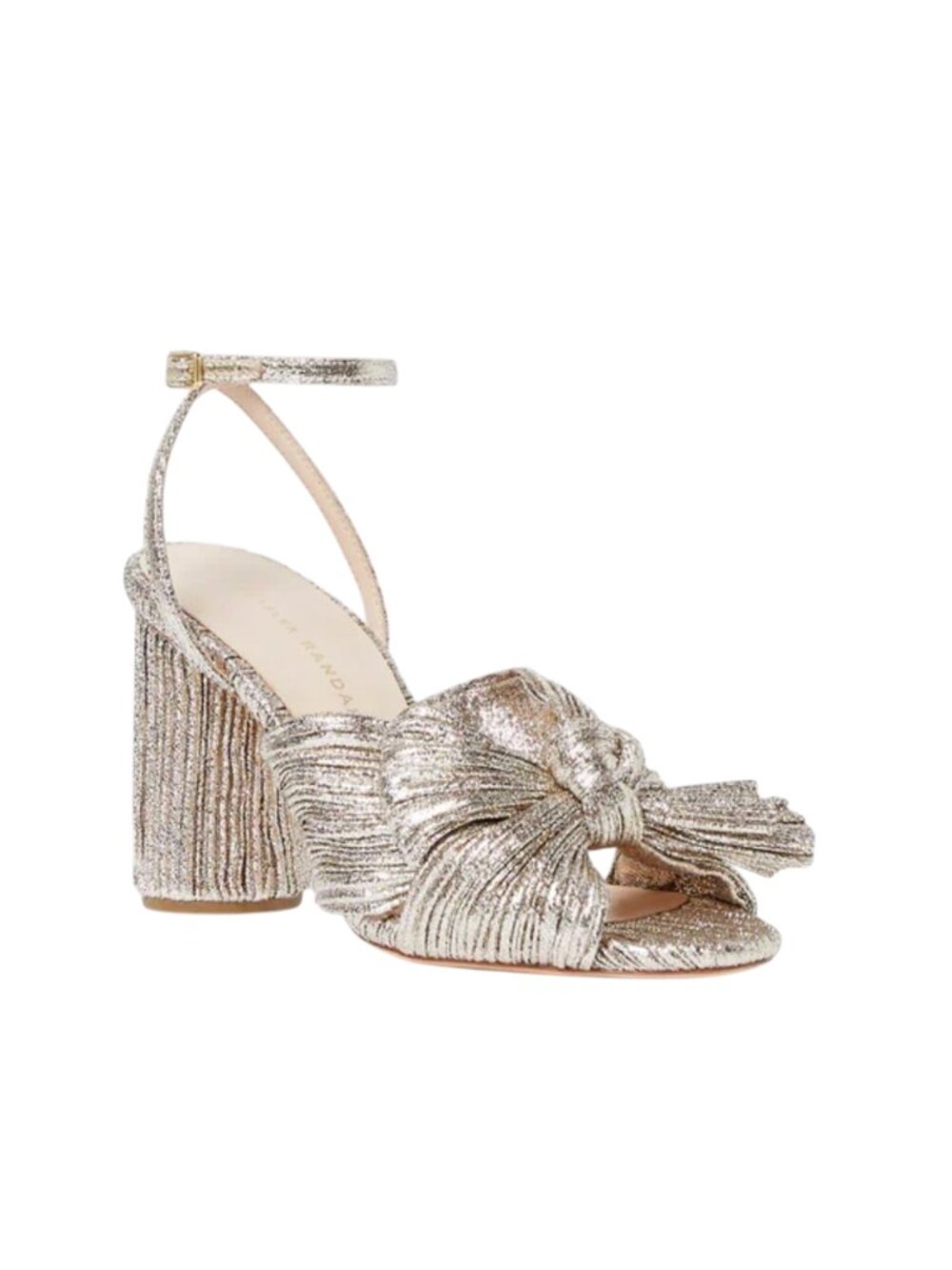 Loeffler Randall Camellia Pleated Knot Sandals Heels Womens 8 Champagne Metallic